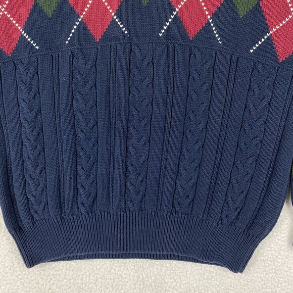 Vintage Woods‎ & Gray Sweater Mens XL Blue Cable Knit Argyle Preppy Heavy Cotton - Picture 3 of 14
